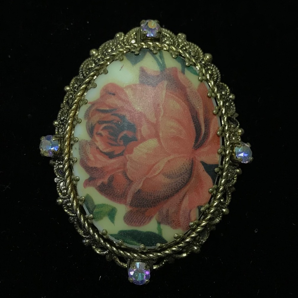 Limoges-style Rose Brooch